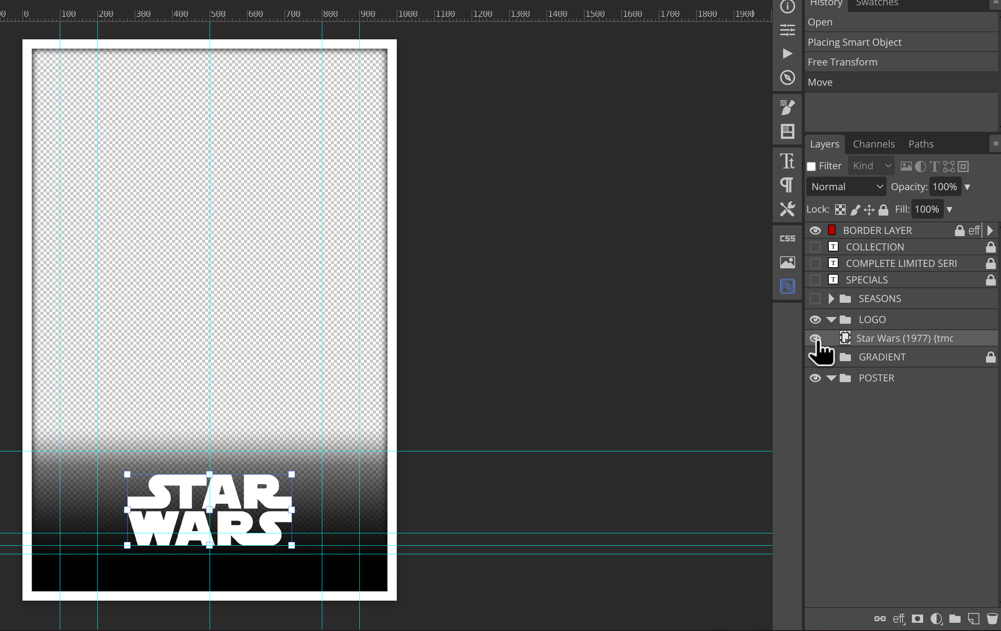 CL2K template with the poster art hidden, showing the clear logo on the guides