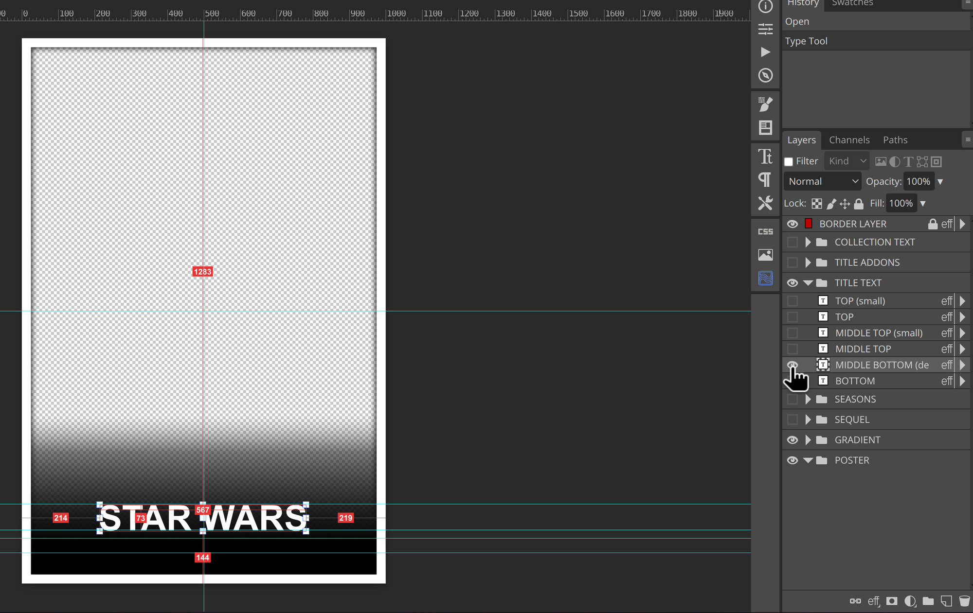 MM2K template with the poster art hidden, showing the title text on the guides